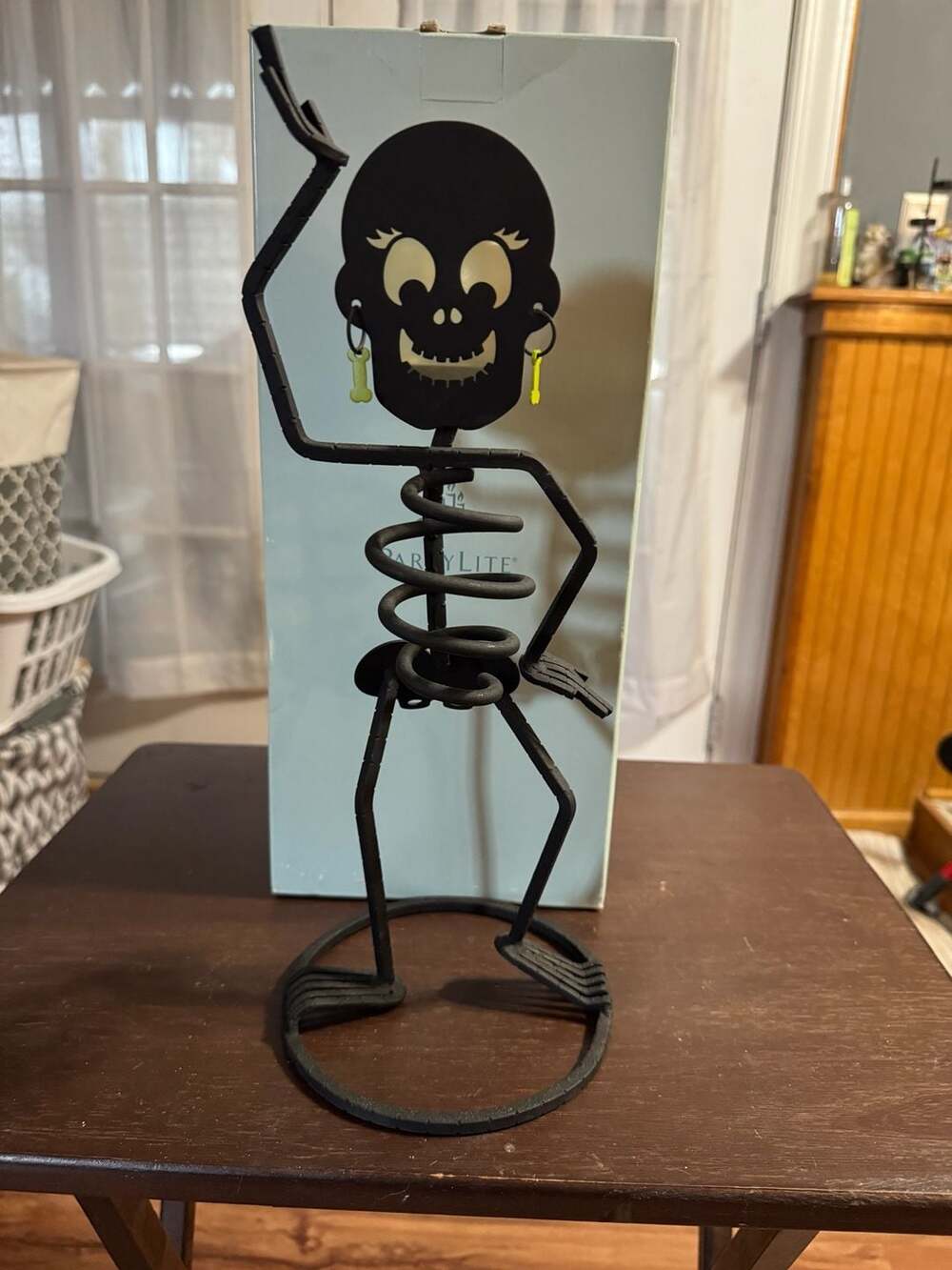 Partylite Mr. Bones Votive Candle Holder 15" Skeleton Black Metal Halloween MINT